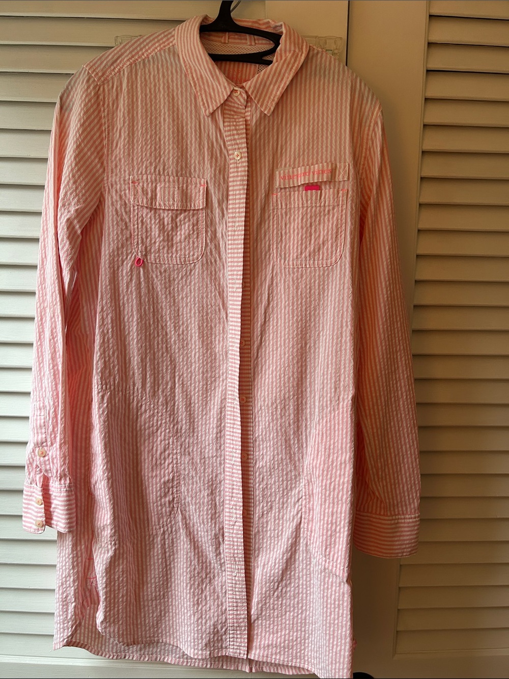 Vineyard Vines Pink Seersucker Button-Down Shirt Coverup